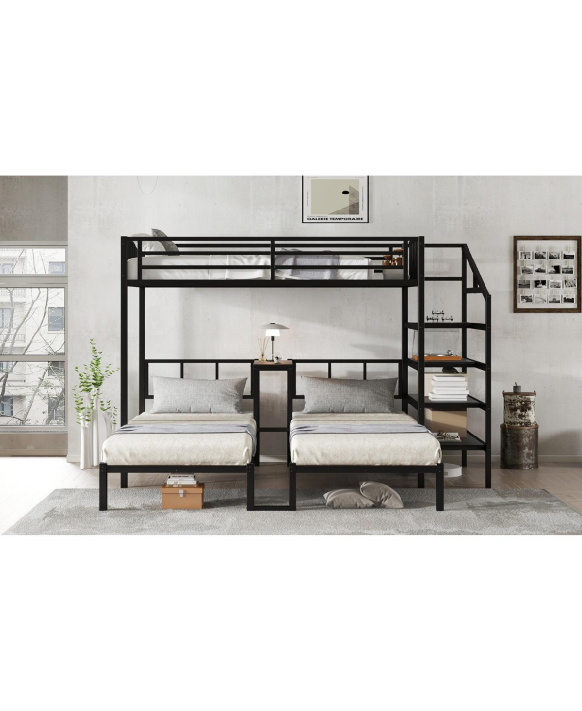 Streamdale Furniture Triple Twin Bunk Bed with Desk & Shelves