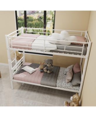 Twin Over Twin Metal Bunk Bed with Ladders & Guardrail