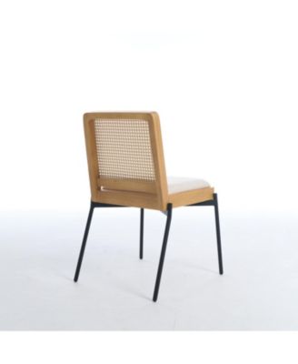 Mid-Century Linen Dining Chairs Rattan Back (Set of 2)