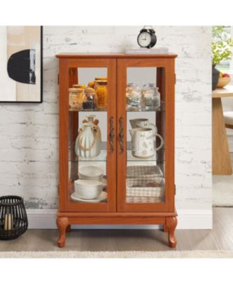 Dark Oak Curio Cabinet with Glass Doors & Adjustable Shelves