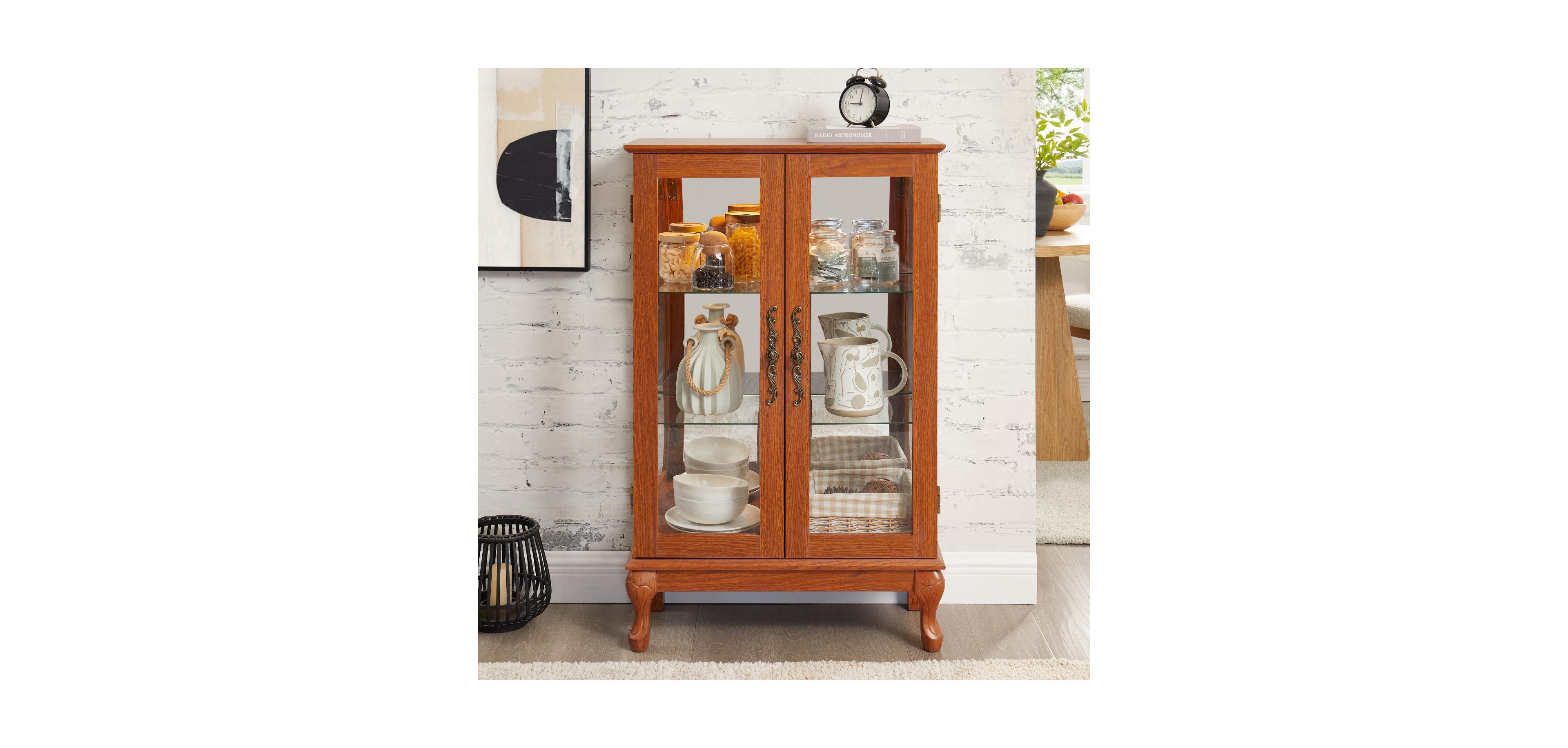 Streamdale Furniture Dark Oak Curio Cabinet with Glass Doors & Adjustable Shelves