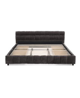 California King Upholstered Bed Frame with Storage Drawer - Dark Gray