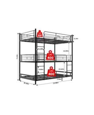 Triple Frame Bed w/ Ladder & Railing - Floor Safe, Easy Assembly