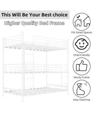 Heavy-Duty Triple Bunk Bed w/ Ladder & Rail bed frames