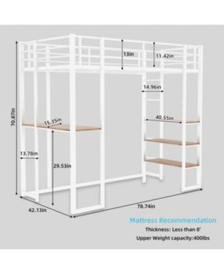 Iron Loft Bed with L-Shaped Desk and Stairs