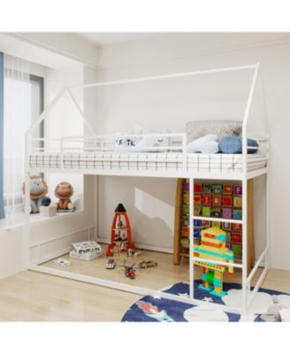 Metal Twin Bunk Bed, Heavy-Duty, Noise Reduced, White