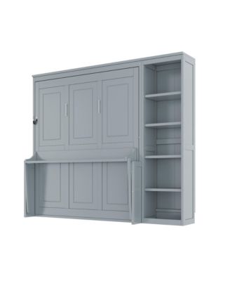 Full Size Murphy Bed with Desk and Bookshelf, Gray
