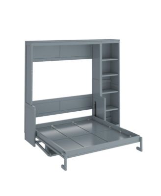 Full Size Murphy Bed with Desk and Bookshelf, Gray