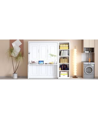 Full Size Wood Murphy Bed with Desk and Bookshelf