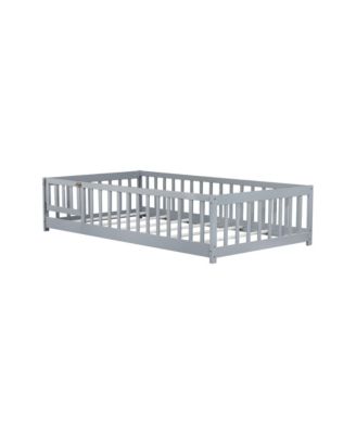 Twin Floor Bed with Fence & Door, Grey