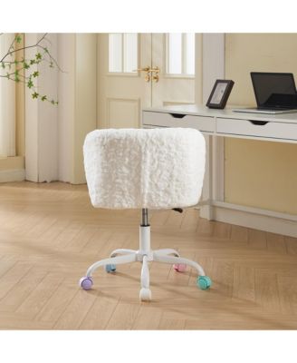 Ivory Faux Rabbit Fur Office Chair