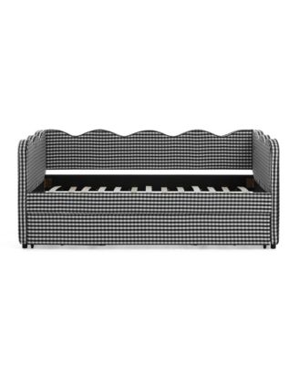 Gingham Daybed with Trundle, USB Port, Linen Fabric