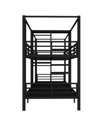 Twin Quad Metal Bunk Bed w/ Storage & Wardrobe - Black