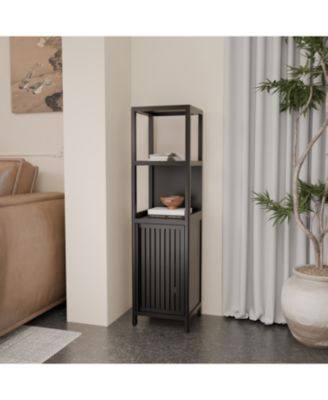 Black Linen Tower Bamboo Cabinet