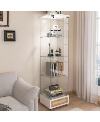 Streamdale Modern Glass Display Cabinet w/ Drawer & LED Lights
