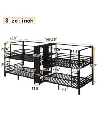 Quadruple Metal Bunk Bed w/ Storage & Wardrobe