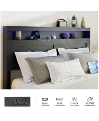 King Bed Frame with LED Headboard & USB Ports