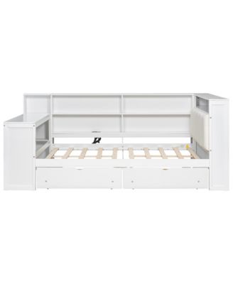 Streamdale Full Platform Bed- Storage, Charging, LED, Desk, Upholstered Headboard