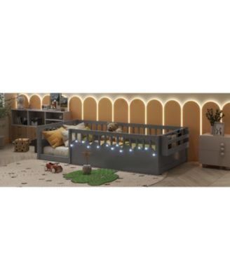 Montessori Floor Bed with Rails, Shelf & Light