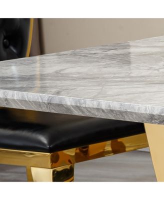 70" Faux Marble Dining Table, Mirrored Base (Gold/Gray