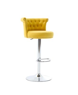 Velvet Bar Stool Set of 2, Adjustable Swivel, Silver Legs