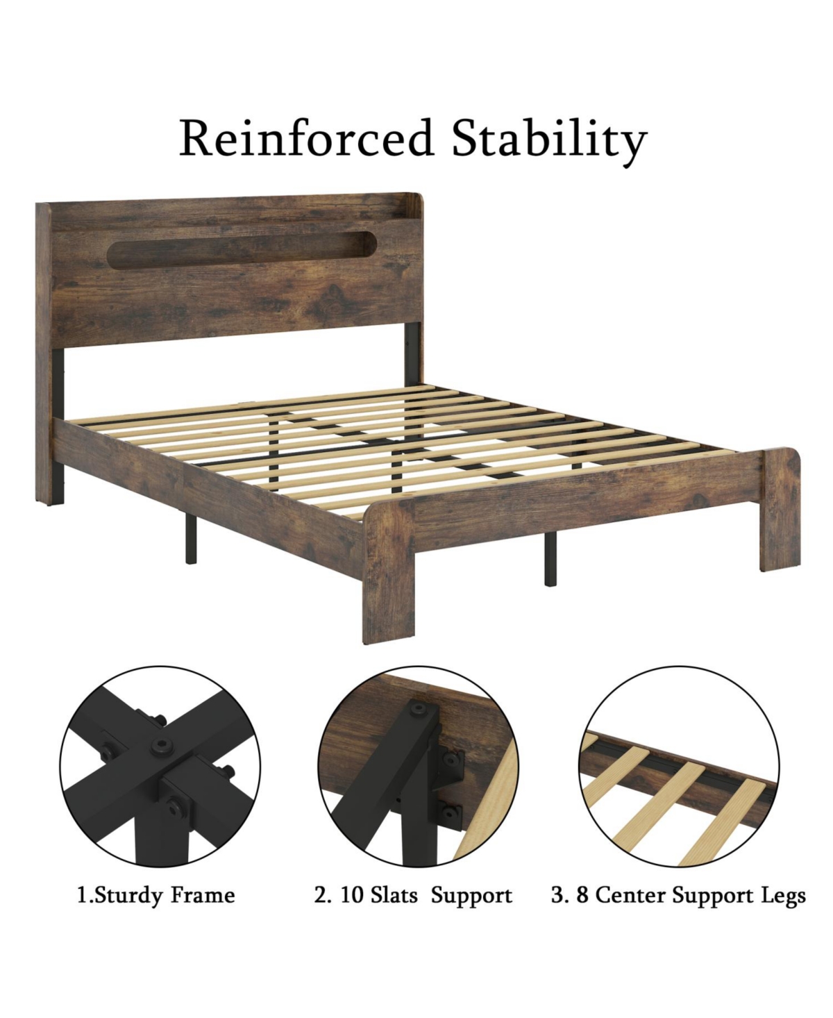 Streamdale Furniture Queen Bed Frame w/ Led Headboard, Usb Ports & Under Bed Storage