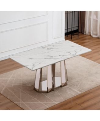70" Faux Marble Dining Table, Mirrored Base