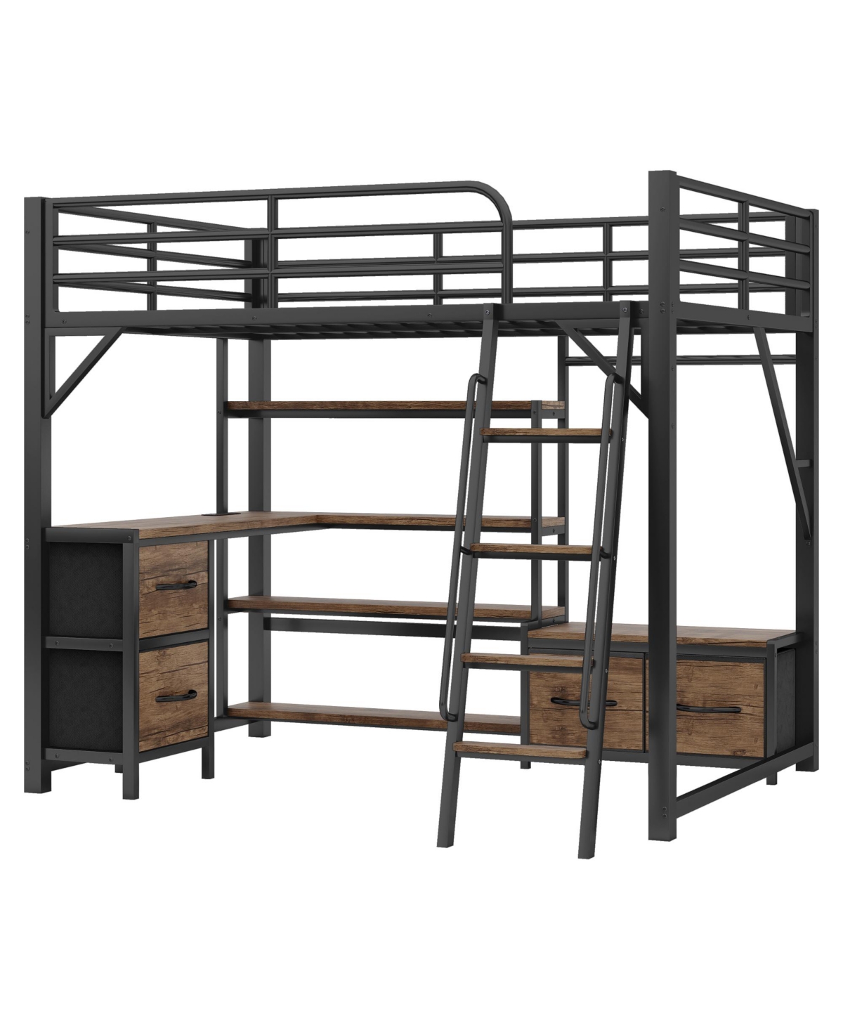 Streamdale Furniture Loft Bed with Desk, Light, Storage, Wardrobe & Drawers