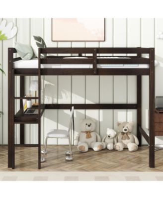 Espresso High Loft Bed with Desk & Guardrail