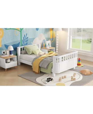 Twin Wood Platform Bed with Rails - White