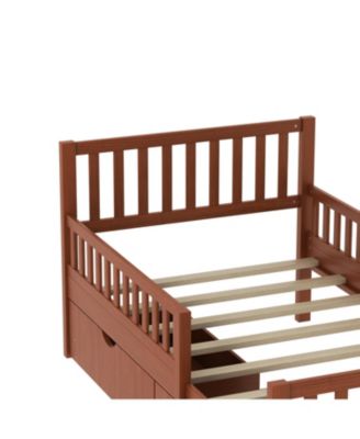 Twin Wood Platform Bed with Guardrails & Storage - Walnut