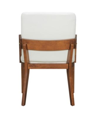 Modern Walnut Wood & White Glossy PU Leather Upholstered Dining Chairs Set of 2