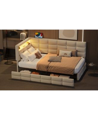 Upholstered Twin Daybed with Storage, LED Lights & Charging