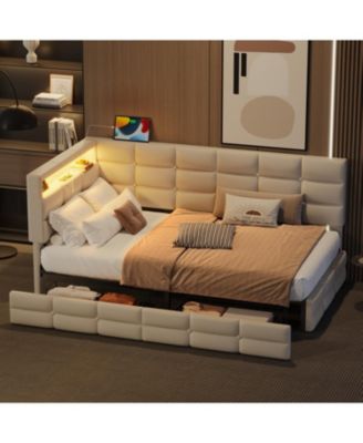 Upholstered Twin Daybed with Storage, LED Lights & Charging