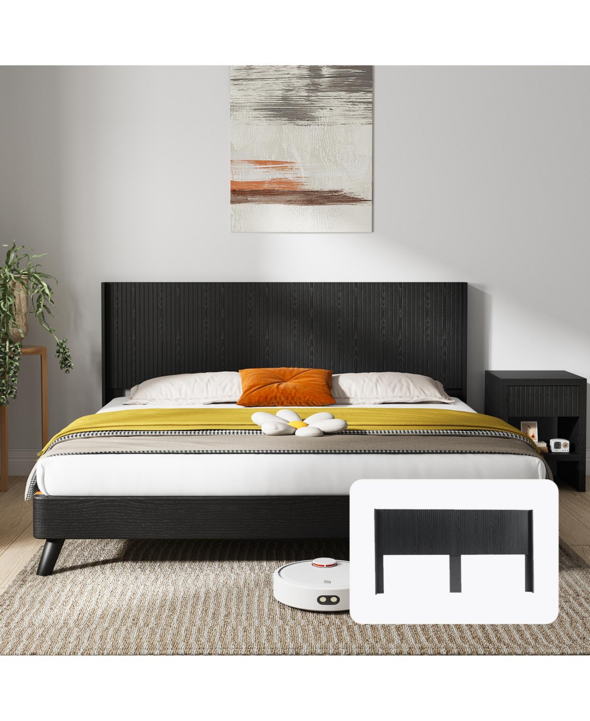 Streamdale Furniture King Wood Headboard Oak Fluted Panel