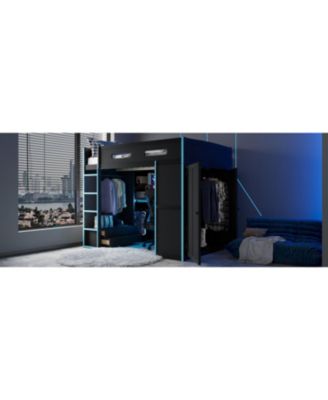 Loft Bed with Desk, Wardrobe, Storage & RGB LED