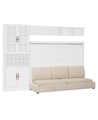 Full Size Murphy Bed Wall Bed with Sofa, Shelves USB & Light