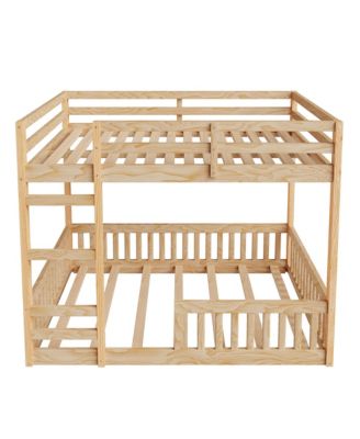 Full over Full Wood Bunk Bed with Ladder and Guardrails, Natural
