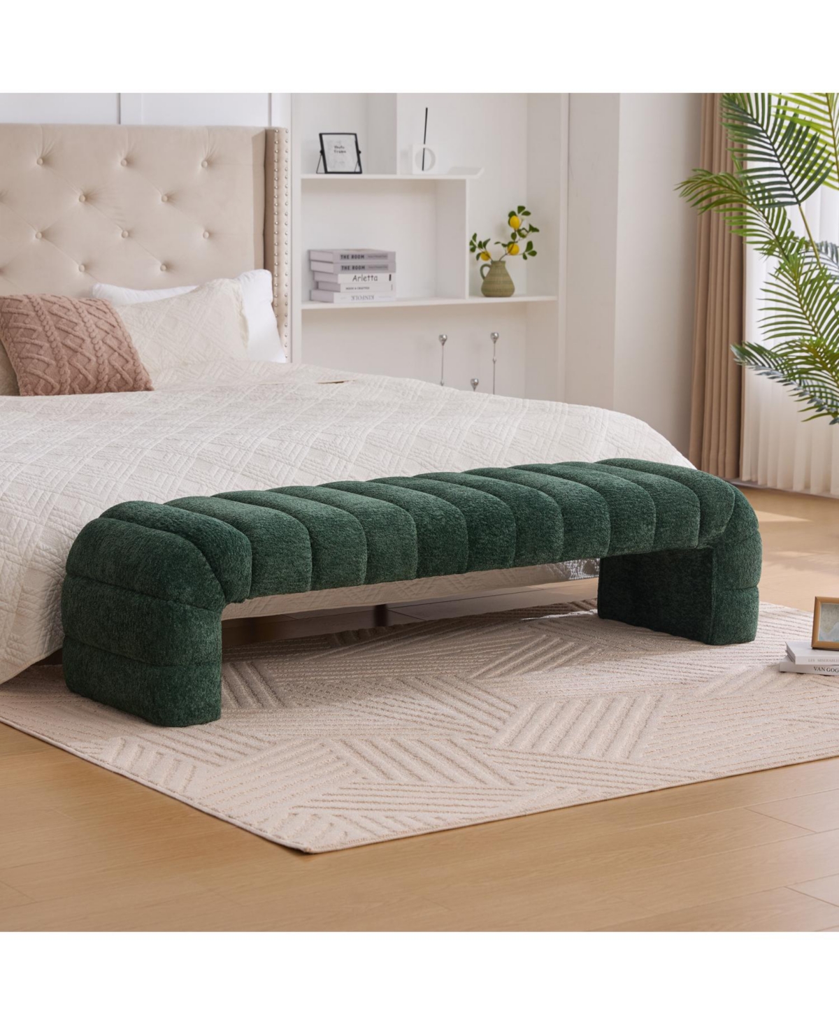 Streamdale Furniture Modern Upholstered Bed Bench, Chenille Ottoman, Green