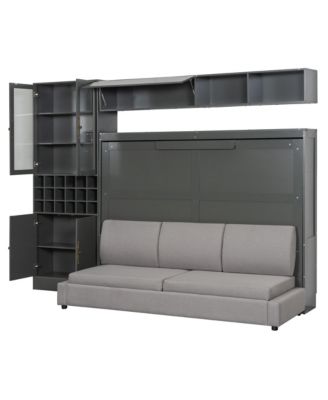 Full Size Murphy Bed Wall Bed with Sofa, Shelves USB & Light.