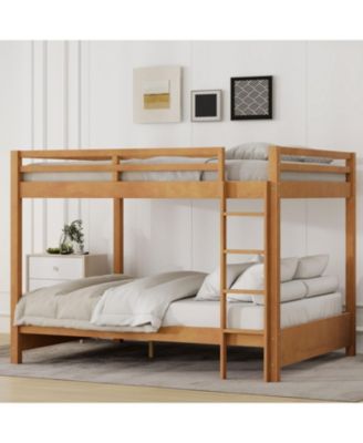 Wood Queen Size Bunk Bed with Ladder, Wood Color
