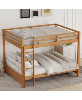 Wood Queen Size Bunk Bed with Ladder, Wood Color