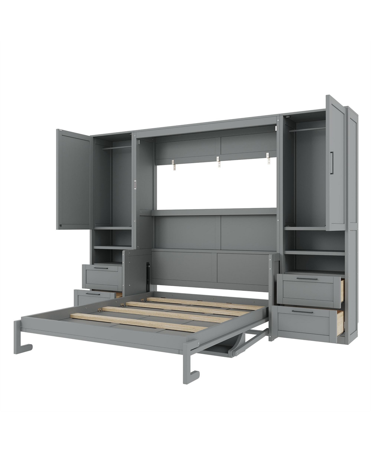 Streamdale Furniture Queen Size Murphy Bed Wall Bed with Closet ,Drawers and Shelves