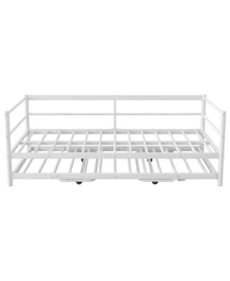Twin Size Metal Daybed with LED and Adjustable Trundle, Pop Up Trundle