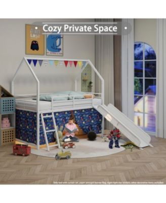 Streamdale Jack Metal Junior Loft Bed w/ Slide, Curtain & Stickers