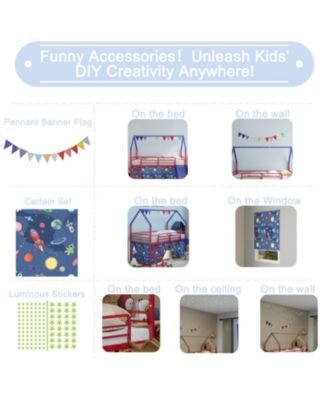 Jack Metal Twin Loft Bed w/ Slide & Curtain - Navy/Red