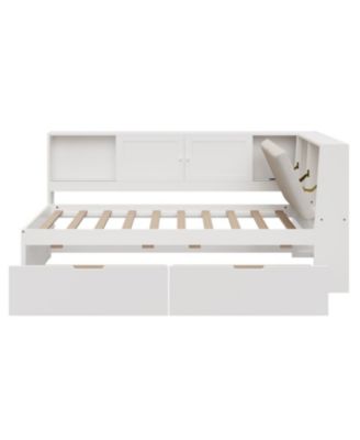 Wooden Twin L-Shaped Daybed with Storage, Bookcase & USB, White
