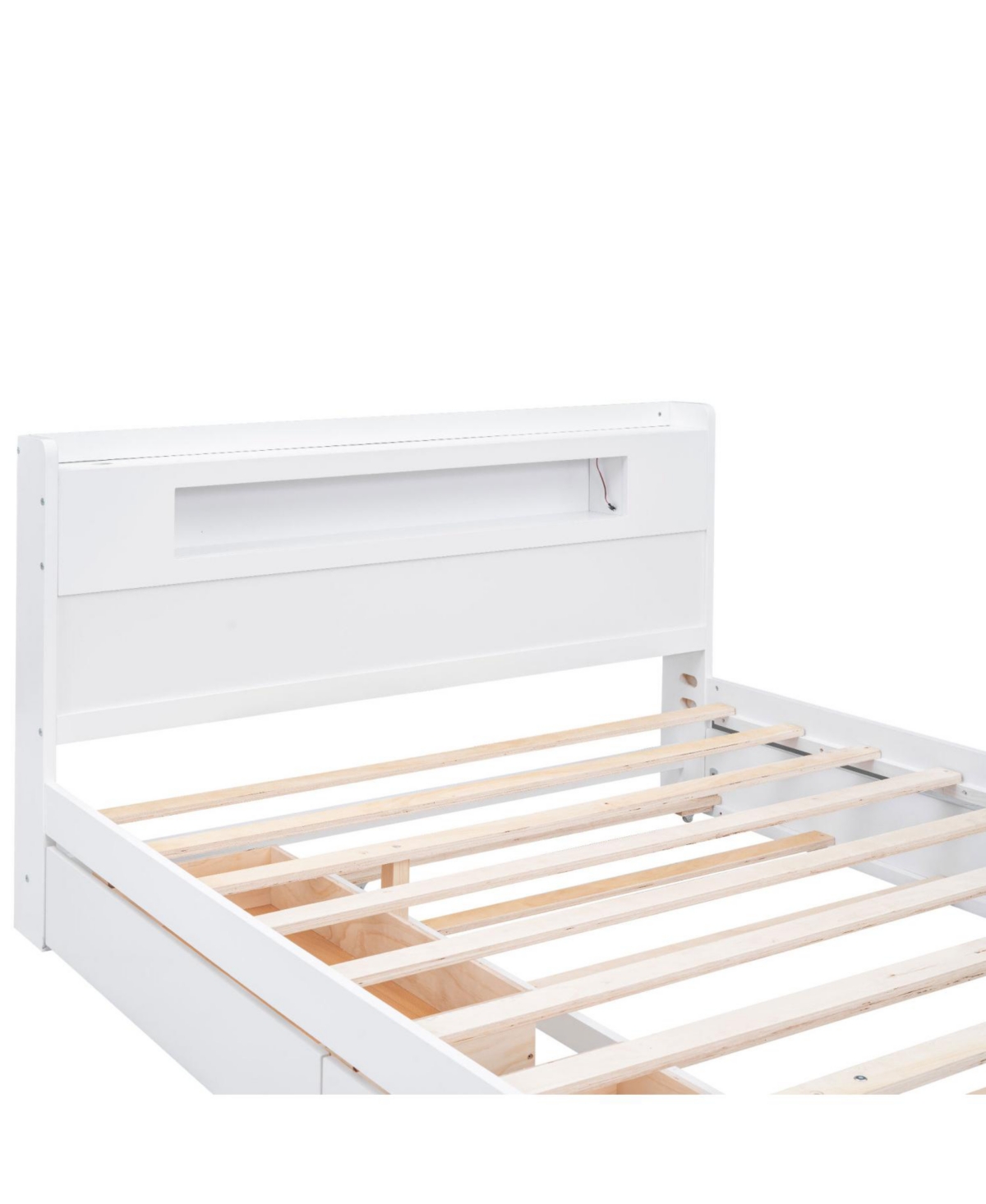 Streamdale Furniture Queen Wood Platform Bed- Led, 2 Drawers & Trundle.