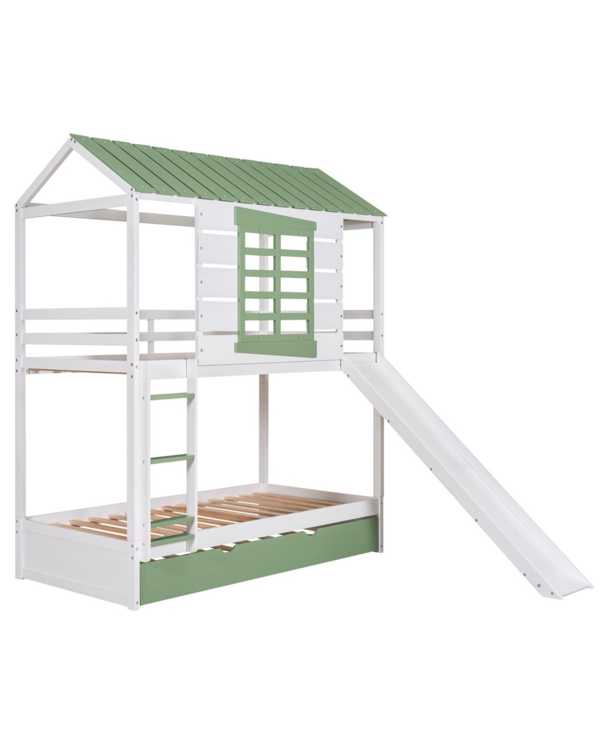 Streamdale Furniture Twin House Bunk Bed w/ Slide & Trundle