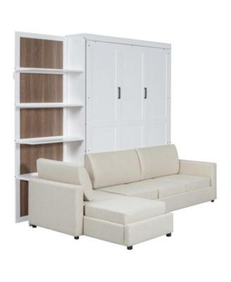 Streamdale Queen Size Murphy Bed Wall Bed with Sofa and Shelves
